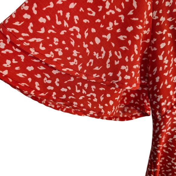 Callie Mac Women's Dress Small S Red Print Short  Sleeves  Sun Misses Size 4 6 - Picture 3 of 7